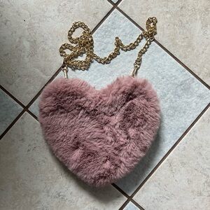 Heart-Shaped Fluffy Shoulder Bag with Chain Crossbody